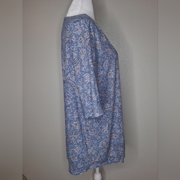 J Jill Top Womens Blue Floral Paisley Elbow Sleeve Tee Classic Pima Cotton XL - Picture 5 of 12